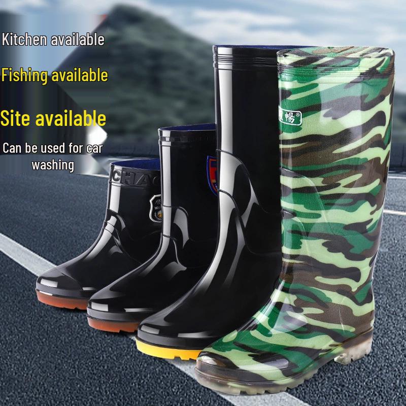 Men's Non-Slip Water-Resistant Work Boots: High-Top, Thick, Durable, Velvet-Lined for Construction and Kitchen Safety