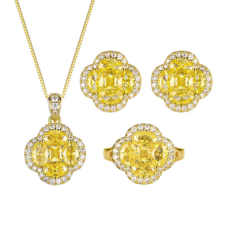 Jewelry Jewelry Set Ring Earrings Necklace Jewelry Treasure Yellow Clover Women's High Versatile Fashion