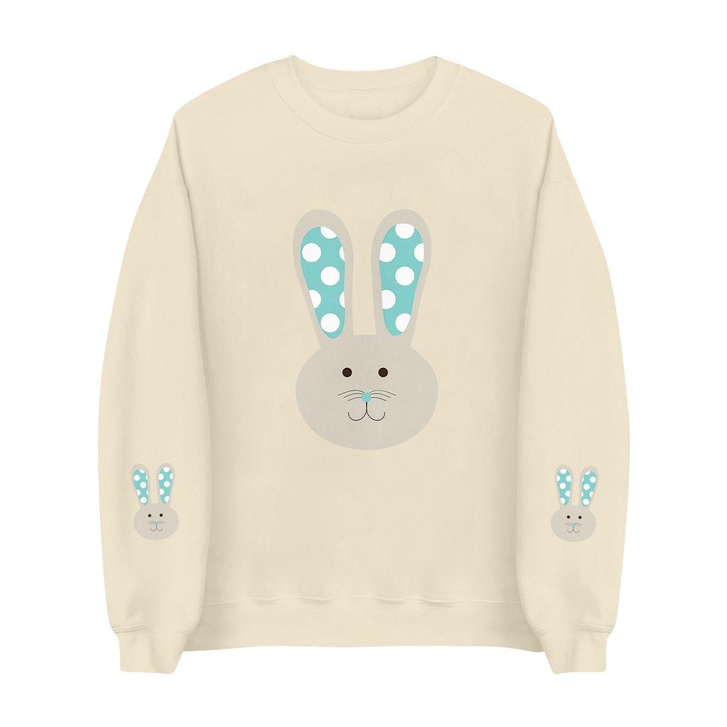Женская мода повседневная толстовка с длинным рукавом и круглым вырезом с принтом пасхального кролика