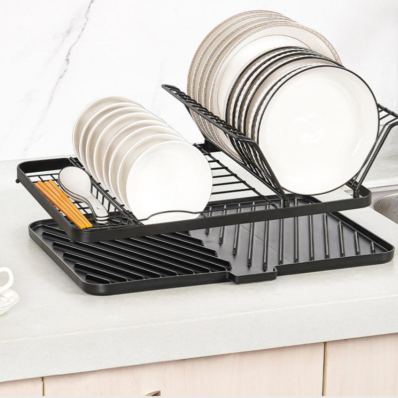 Foldable Dish Drying Rack With Drip Tray Adjustable Kitchen Plates Bowl Drying Rack Countertop Chopstick Fork Storage Shelf