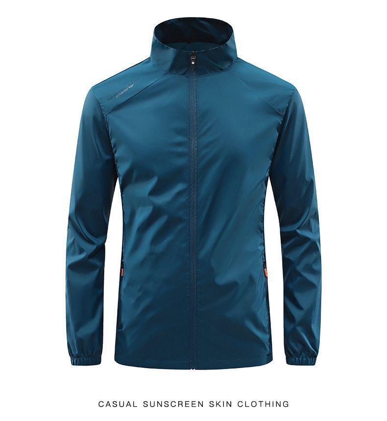 Мужская дышащая куртка из ледяного шелка с воротником-стойкой для защиты от солнца - Летняя тонкая водонепроницаемая ветровка для повседневной носки и рыбалки.