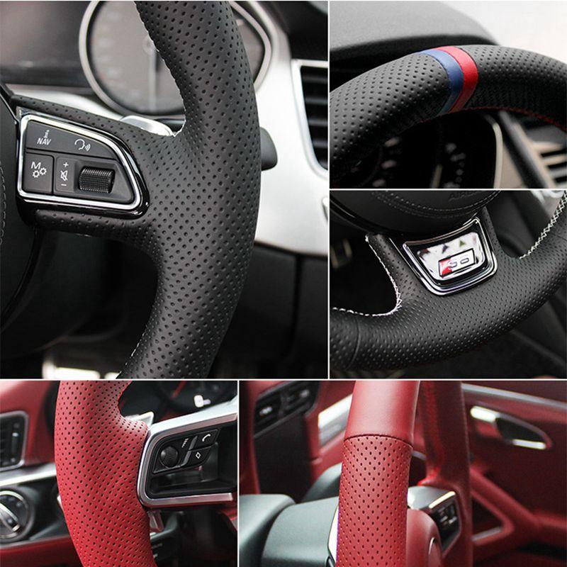 Для BMW E81 E90 Пакет M Sport M3 E91 E92 E93 E87 E82 E88 X1 E84 Полностью Черная Кожаная Оплетка Руля Автомобиля Мягкое Кожаное Покрытие
