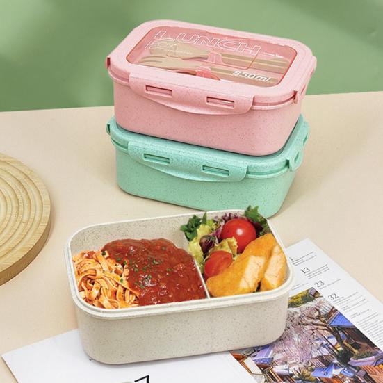 850ML Lunch Box Large Capacity Portable Two Compartments Bento Container with Tableware Office Supply