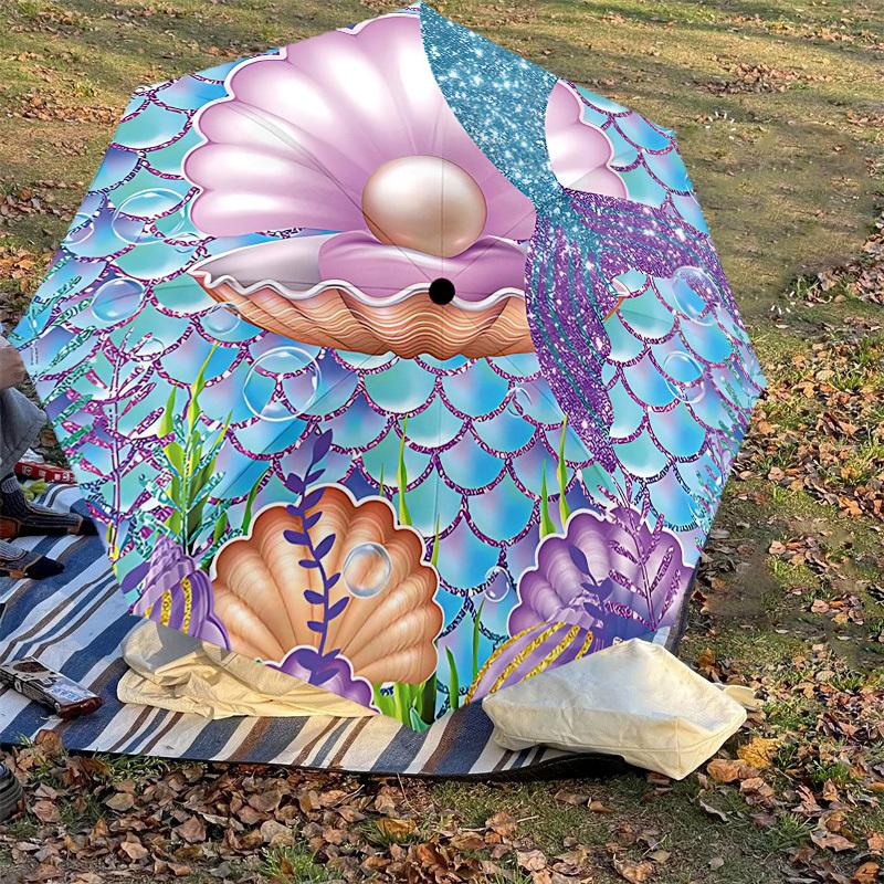 1PC Mermaid Shell Umbrella-8-Rib Reinforced Portable Folding Travel Suitable for All Seasons Outdoor Daily Use-Z0478