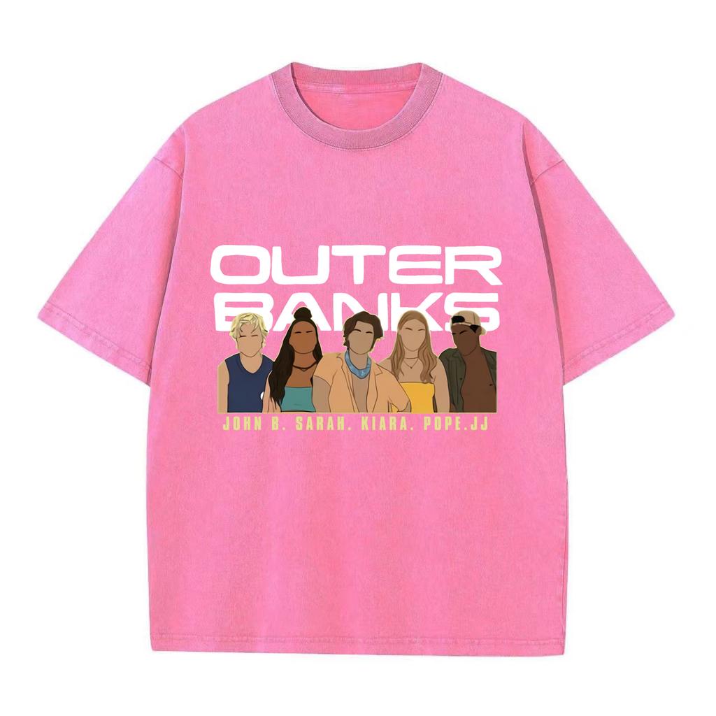 Футболка с принтом Outer Bank, модная спортивная футболка для пары, повседневный топ в стиле Харадзюку, винтажная футболка в стиле ретро с эффектом потертости