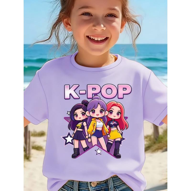 Детская футболка K-pop с мультяшным принтом, короткий рукав, летняя, удобная, забавный подарок для фанатов, футболки в стиле Харадзюку, одежда для девочек