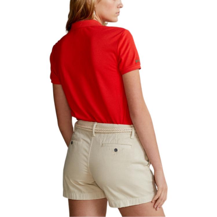 Polo Ralph Lauren SS22 Однотонная рубашка поло с коротким рукавом на пуговицах Женские топы Красный WMPOKNINCU20050-600