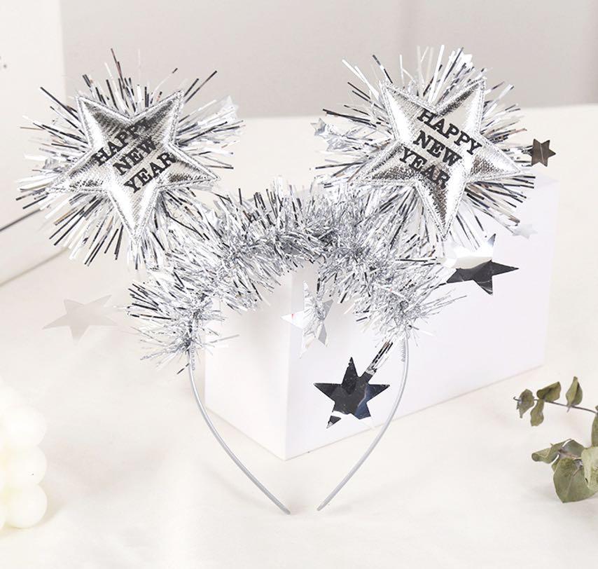 Праздничный ободок в виде пятиконечной звезды – красочный золотой и серебряный для рождественских и новогодних празднований