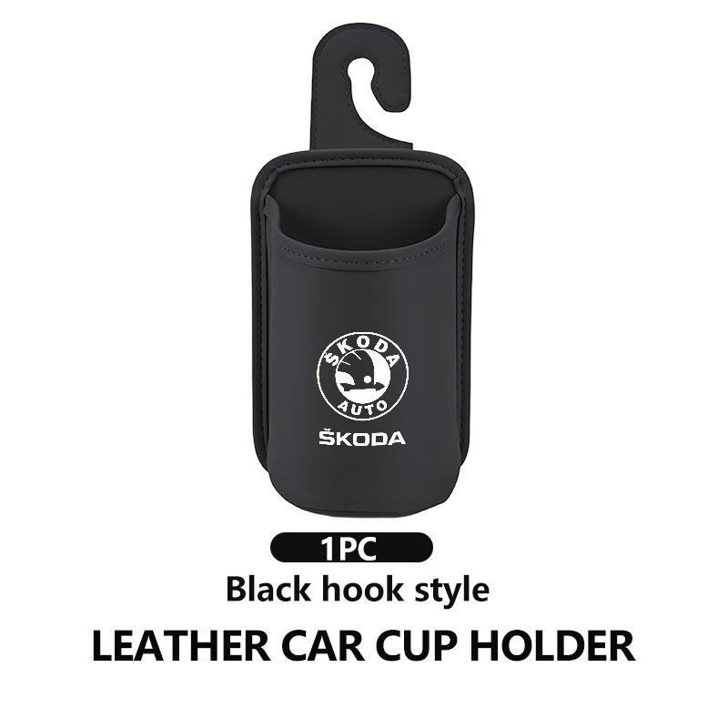 rjhwp8 For Skoda Car Seatback Water Cup Box Leather Mug Drinks Storage Bag Accessories Octavia A5 A7 RS Fabia Superb Rapid Karoq