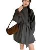 Vintage Hong Kong Style Color-Block Plaid Stand Collar Woolen Coat for Women