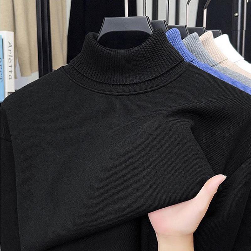 Мужской цельный флисовый свитер с высоким воротником, осенне-зимний, утолщенный, теплый, шерстяной, вязаный, базовый слой