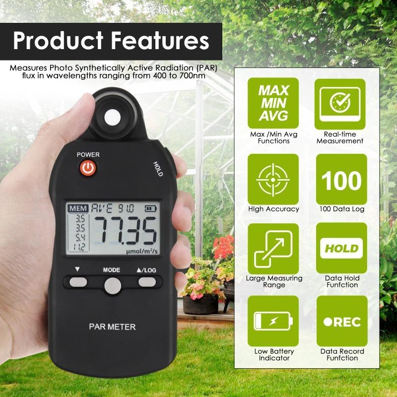 GA Professional PAR Meter PPFD Tester Quantum Sensor Full-Spectrum High Accuracy for Plant Growth 400-700nm Range
