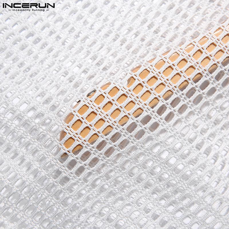 INCERUN Summer Men Sleeveless Split Lace Up Vest See Through Tank Tops