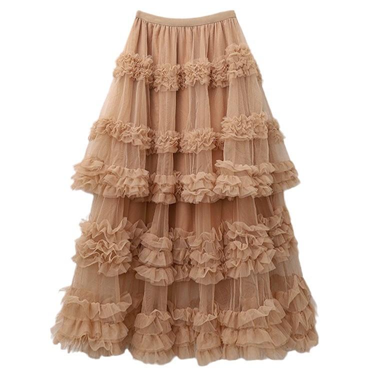 Юбка-свинг Heavy Work, многослойная юбка-торт, пышная юбка, универсальная однотонная юбка-трапеция с высокой талией, многослойная юбка-бюстье