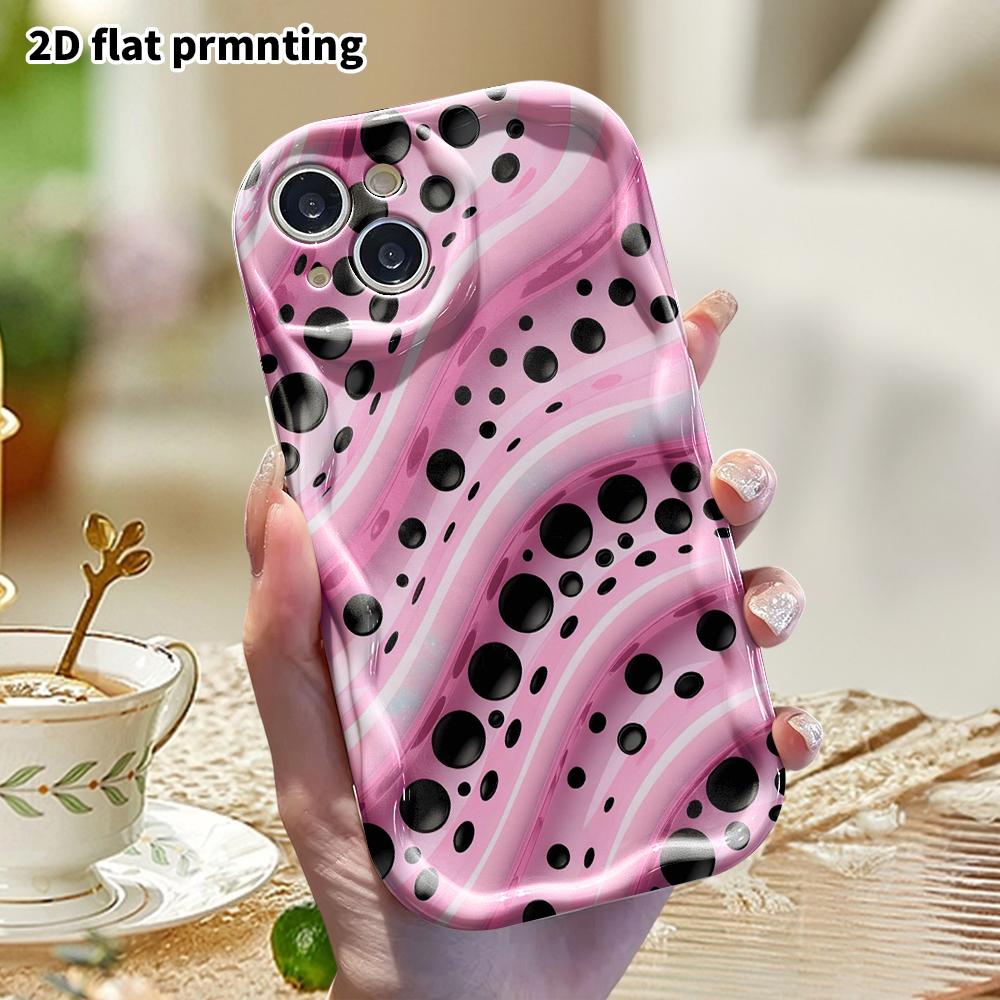 Phone case: 2D flat design, fits iPhone 12 to 18 Pro, phone accessory, pink and black polka dot liquid pattern, perfect for Halloween and Christmas gi