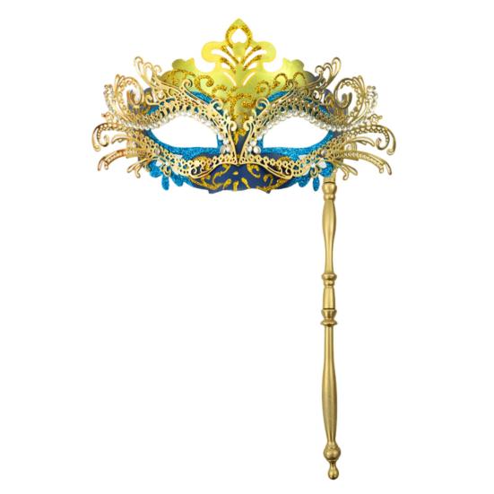 Fancy Party Masque Metal Masque with Handheld Stick Half Face Venetian Masque with Rhinestones for Women Men Prom Ball Mardi Gras Masquerade
