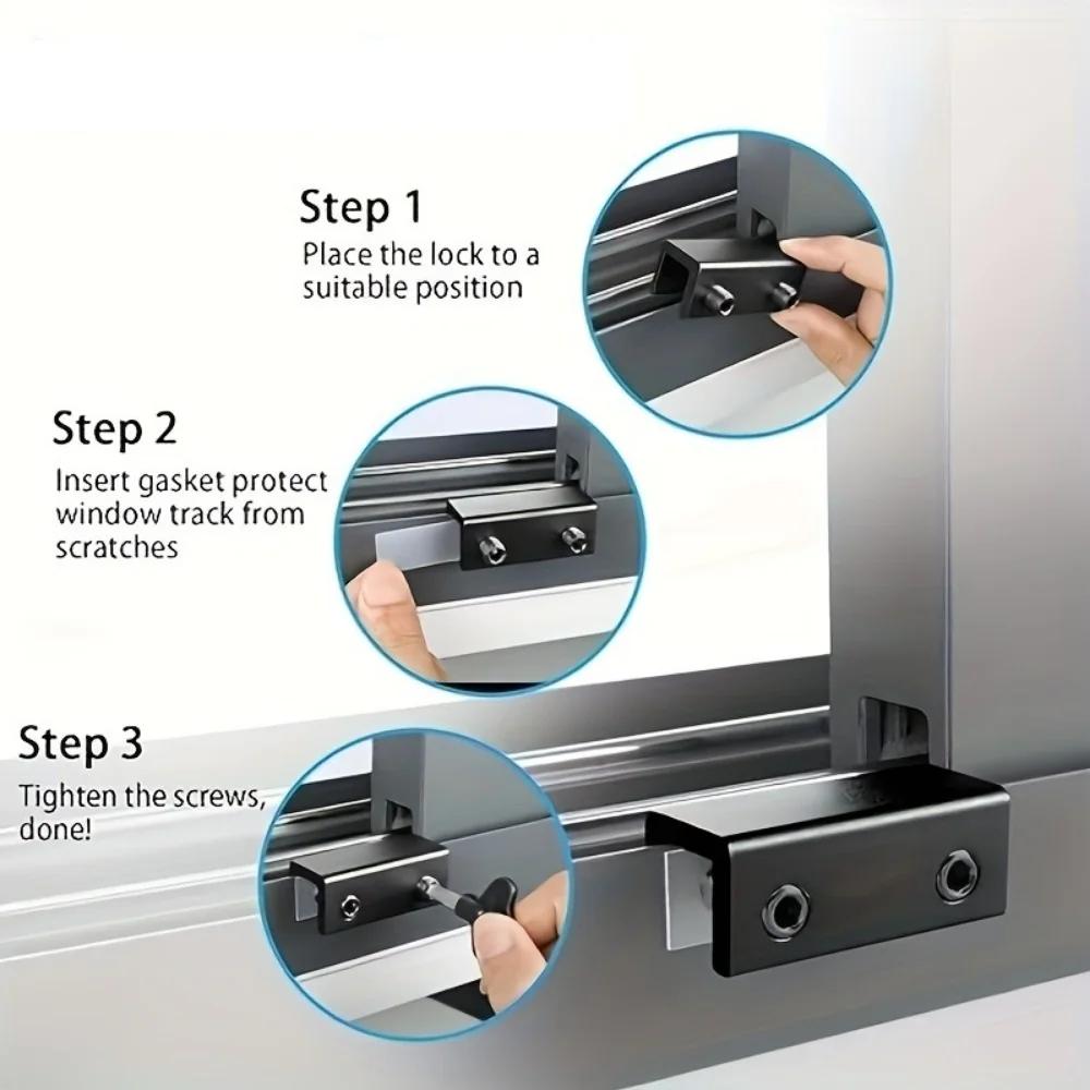 1pc Window Locks for Vertical and Horizontal Windows, Adjustable Aluminum Window Stoppers, No-Drill Install