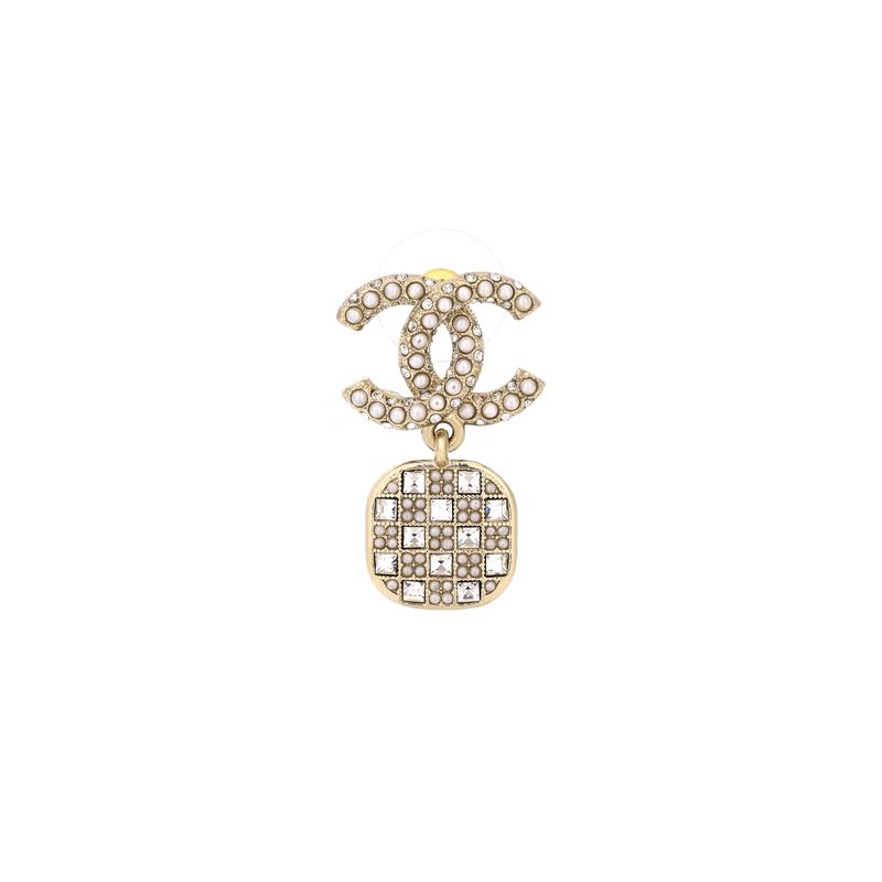 Chanel Серьги-подвески с кристаллами и жемчужным логотипом