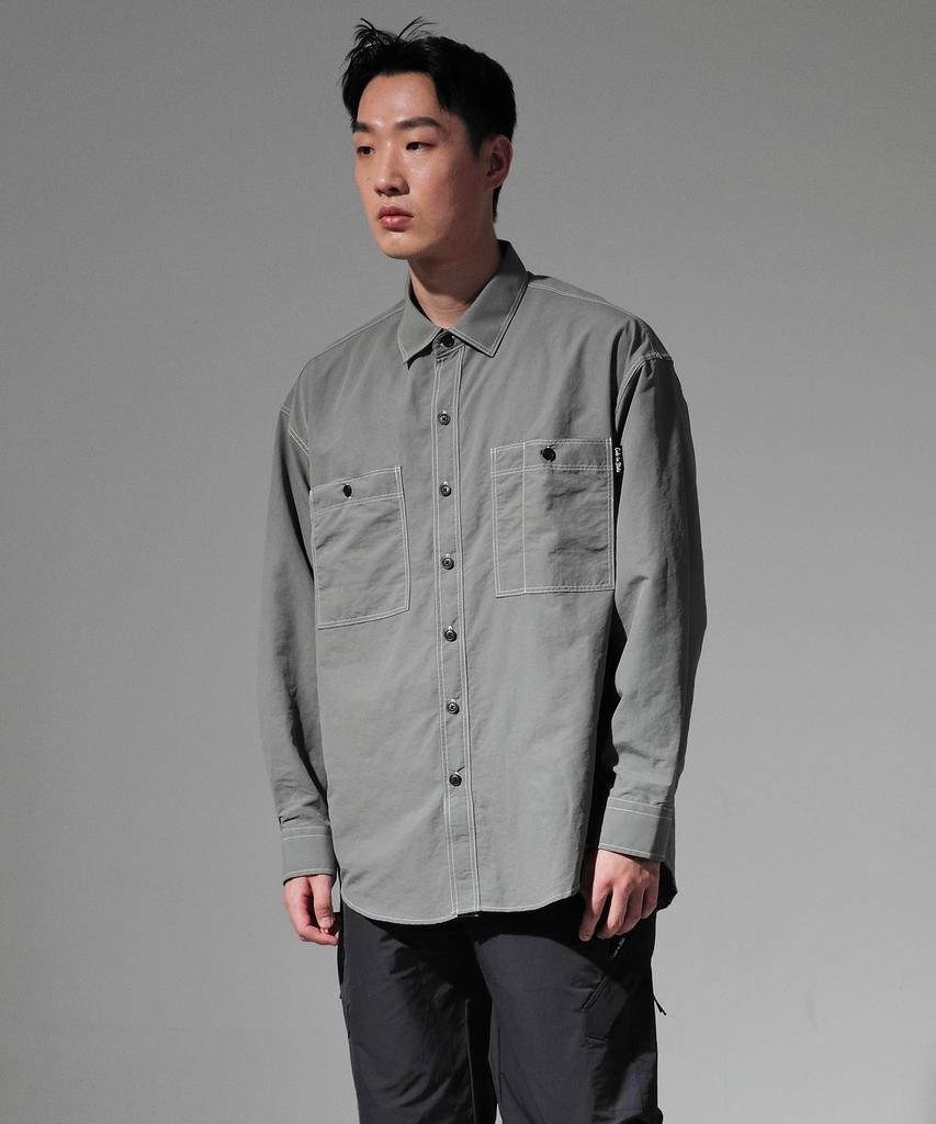CODE I'M Two-Pocket Nylon Metal Oversized Shirt Khaki