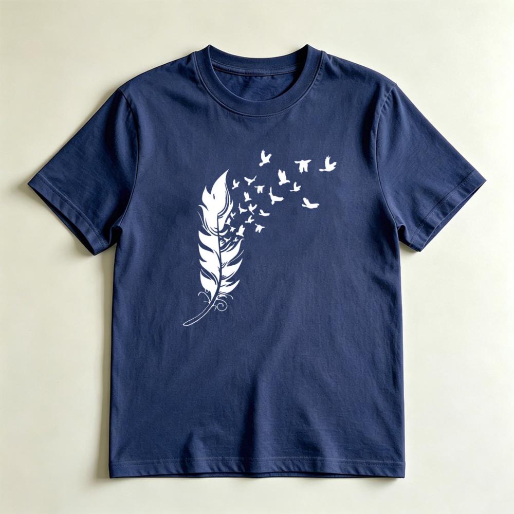 Feather Turning Into Birds Silhouette TShirt Minimalist Freedom Nature Graphic Tee Boho Casual Shirt Unisex Daily Life Tshirt