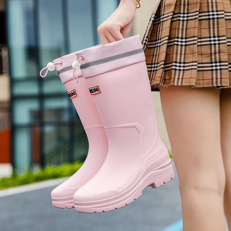 Popular Japanese Fashion Tall Rain Shoes Women's New Women's Rain Boots Kitchen Water Shoes Waterproof Glue Shoes