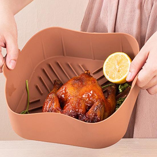 Air Fryers Liner Heat Resistant Evenly Heated Silicone with Dual Handle Square Oven Baking Tray Kitchen Supply