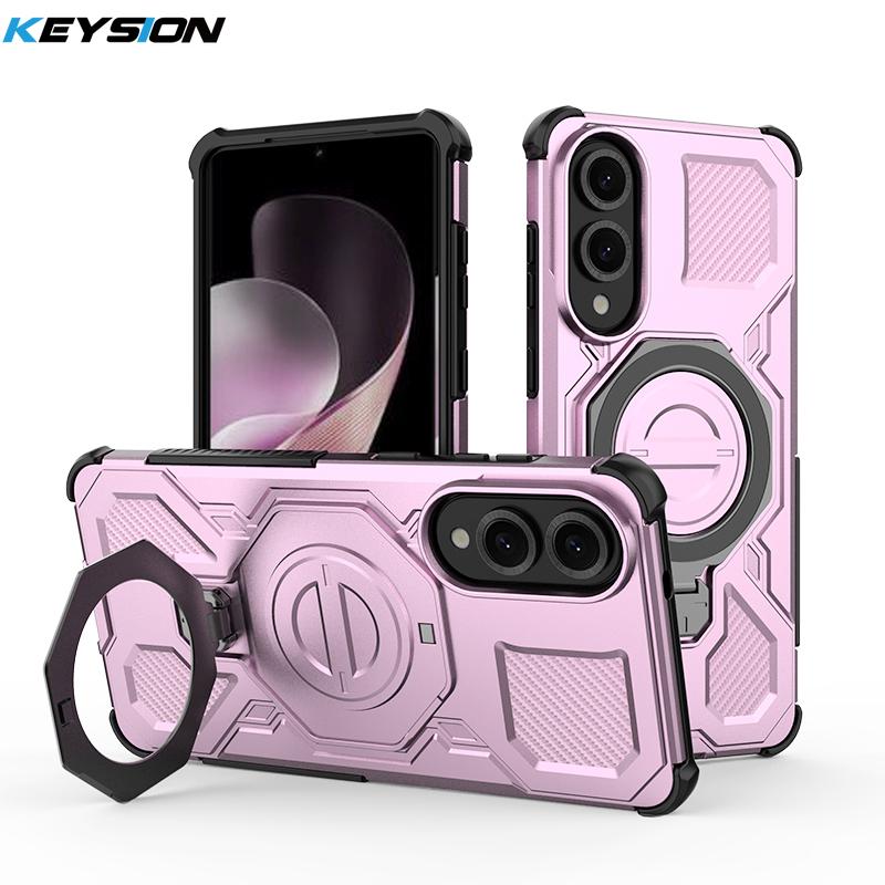 KEYSION Противоударный магнитный чехол для Samsung S25 Ultra 5G S25+Plus с вертикальной живой металлической кольцевой подставкой, чехол для телефона Galaxy S25 Edge