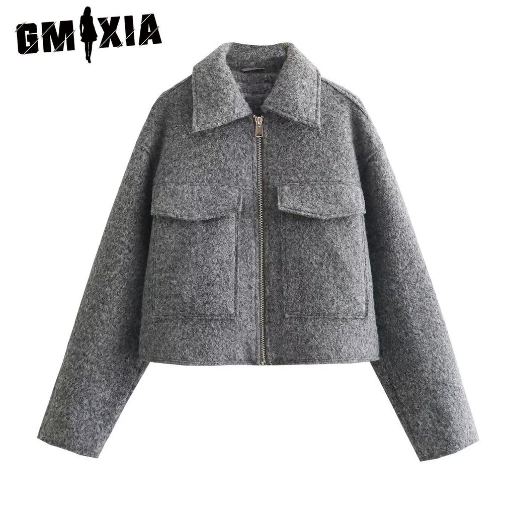 GMXIA Женские винтажные повседневные однотонные куртки и пальто с воротником-поло с длинными рукавами и осенне-зимним принтом