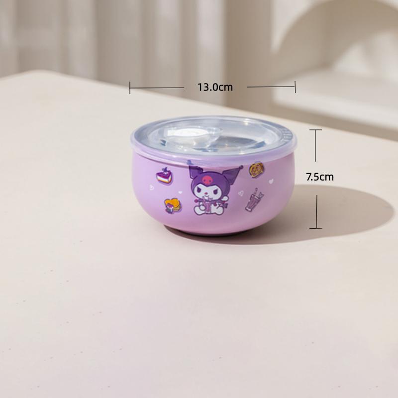 Для Sanrio Kawaii Hello Kitty Kuromi Миска для риса Миска для супа Детская миска из стали 316 Двухслойная теплоизоляция и защита от ожогов Посуда
