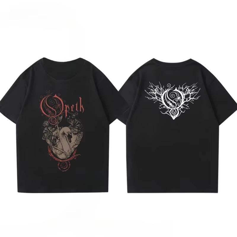 Vintage Progressive Death Metal Band Printed T-shirt for Men and Women Fashion Opeth Band Short-Sleeve Daily Wear Cool Top