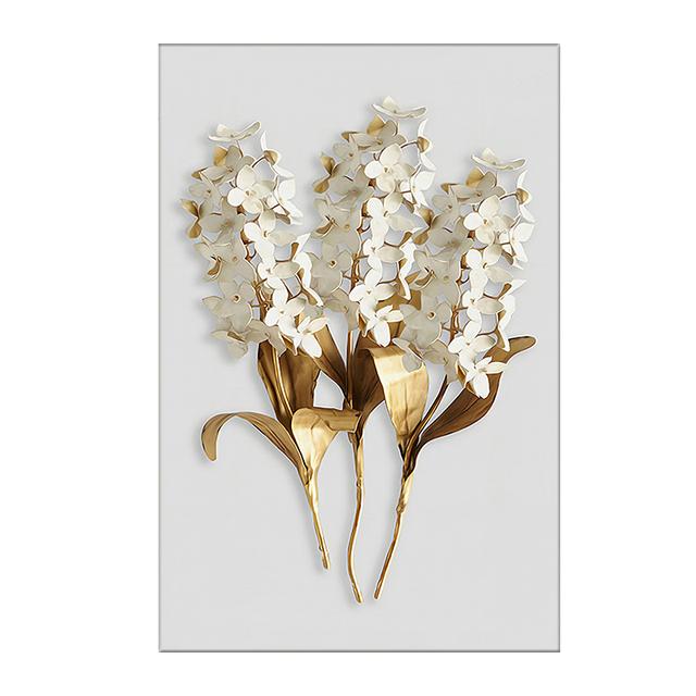 Gold Leaves, Beige Flowers, Canvas, Painting, Modern Scandinavian Plants, Wall Art Posters and Room Prints, Home Decor