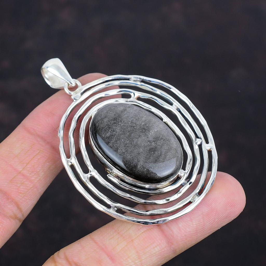Кулон из серебристого обсидиана, кулон из драгоценного камня ручной работы, кулон из стерлингового серебра 925 пробы, эффектное украшение, подарки для женщин, кулон новейшего дизайна