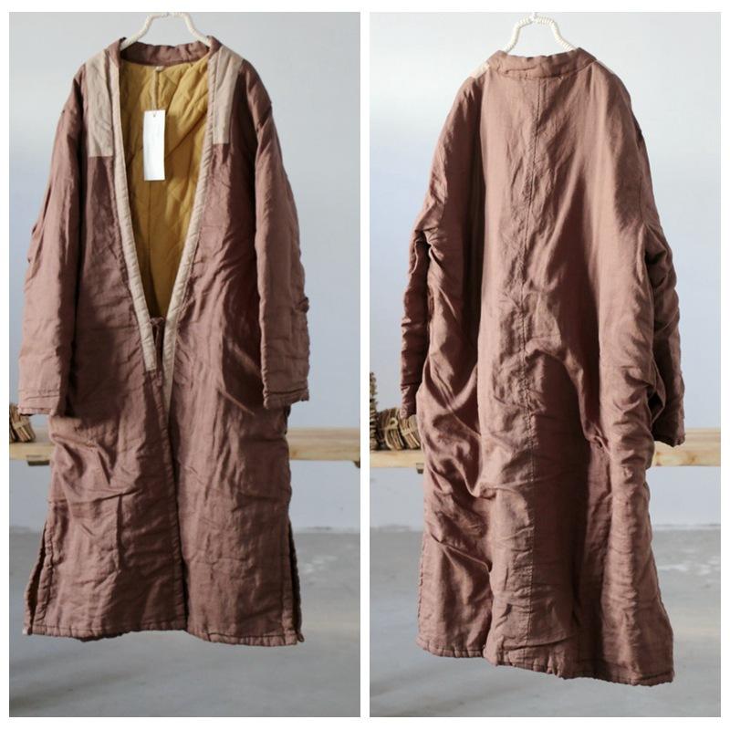 Женские лоскутные цветные парки в китайском стиле с v-образным вырезом и длинными рукавами, зимние теплые пальто, льняные винтажные свободные парки