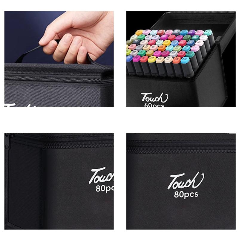 12-168Pcs Markers Pen Black Storage Bag Massive Large Capacity Zipper Folding Art Markers Zipper Canvas Pencil Bag