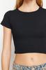 Women&#x27;s Fashion New Blouse Black Fitted Crew Neck Crop Ribbed Stretchy Knitted Blouse