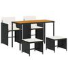 5 Piece Outdoor Dining Set with Cushions Black Poly Rattan