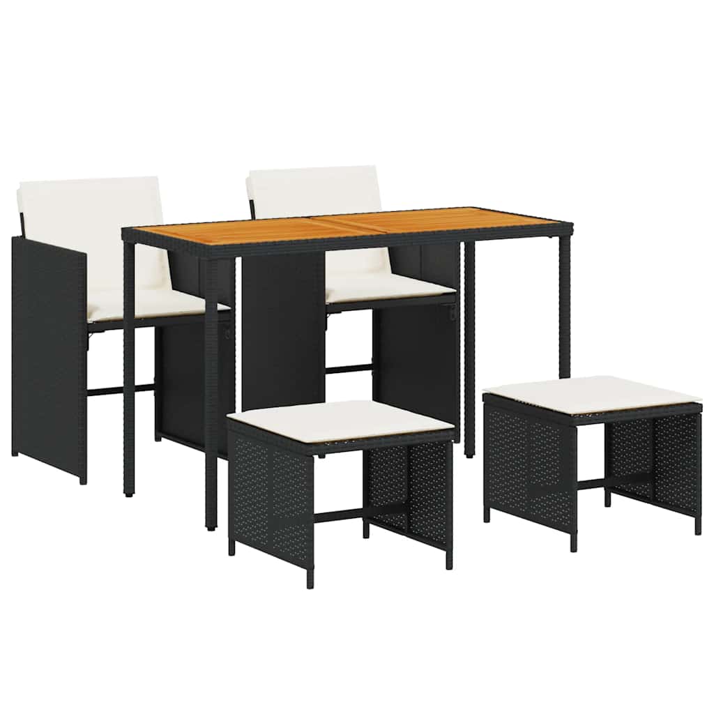 5 Piece Outdoor Dining Set with Cushions Black Poly Rattan