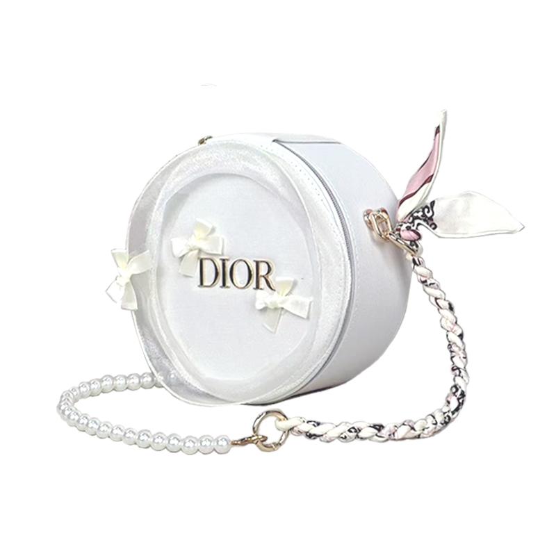 DIOR Bag [Customized Cosmetic Bag] Retro Classic High-end Niche Korean Style Sweet Princess Party Pearl Simple and Versatile Beige Fabric Unisex