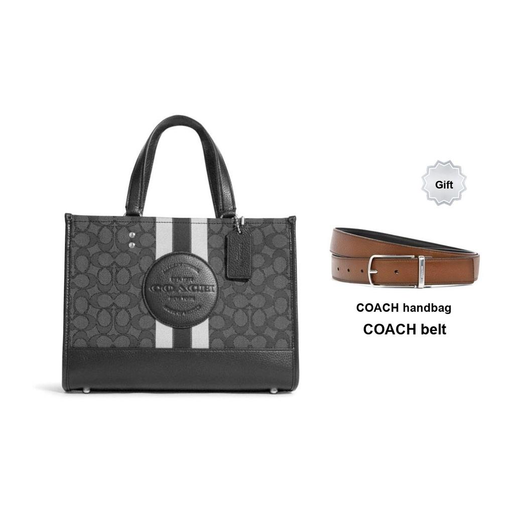 Coach Dempsey 30 Horizontal Classic Stripe Logo Tote Bag Women tote Black C8448-SVRT6