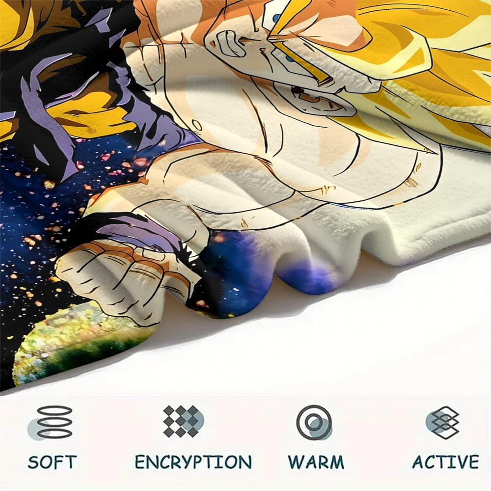 Dragon Ball Character Goku pattern Flannel Blanket, High quality Comfortable for All Seasons, Home Decor, Warmth and Comfort, Perfect for Gifts.