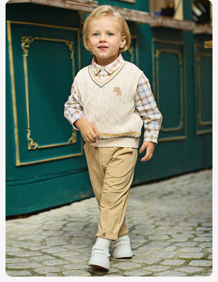 David Bella Boys' Pure Cotton Vest Spring Clothes New Children's Sweater Vest College Style Anti Static Shoulder