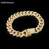 12mm Width Luxury Shiny Fashion Bracelet Hip Hop Link Chain Inlaid Rhinestone Bracelet