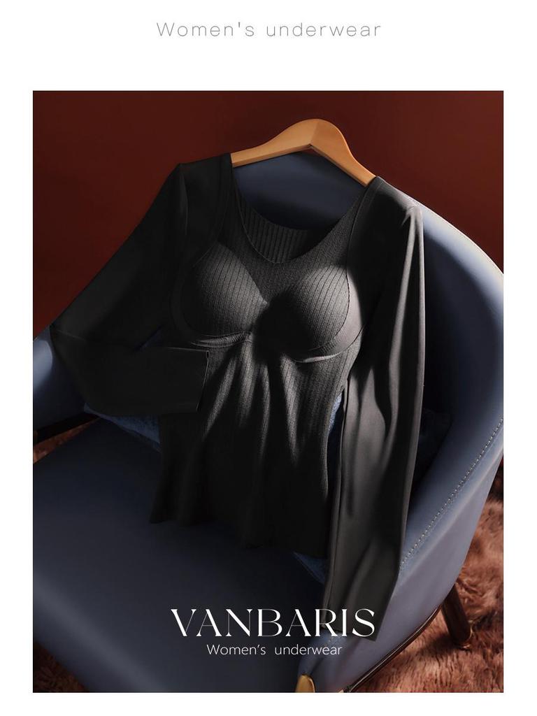 VANBARIS Women's Plus Size Warm Fleece Base Layer Top with Chest Pads