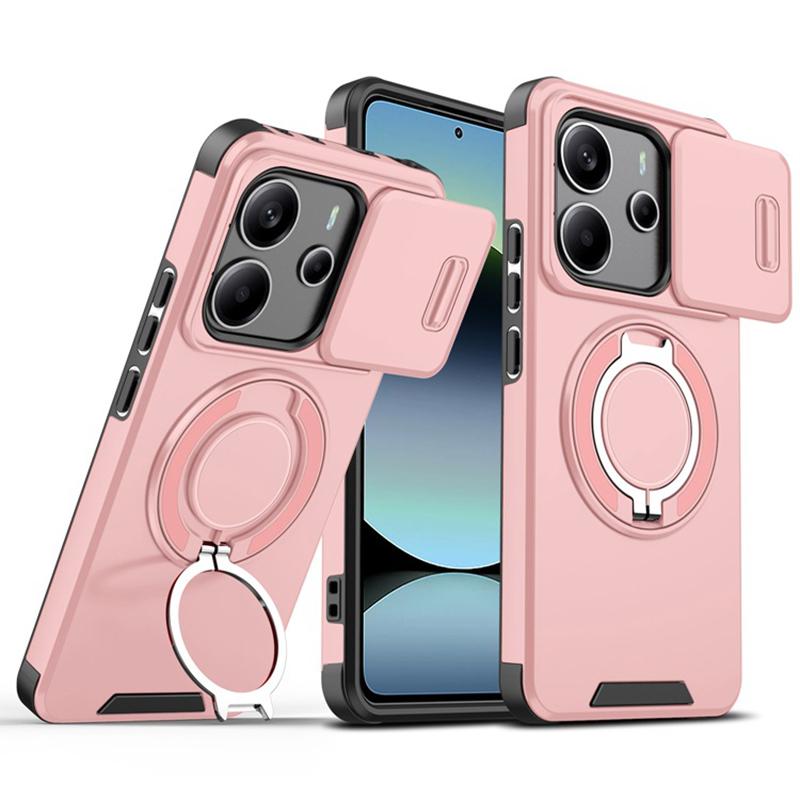 Magnetic Fold Stand Ring Bracket Phone Case For Xiaomi Redmi Note 14 13 Pro Plus 5G 4G 14S Slide Camera Cover Dual Layer Bumper