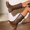 Fashion Women's Pu Leather Thick Heel Mid Calf Boots Classic Solid Double Metal Buckle Platform Boots Autumn Round Toe Mujer Boots