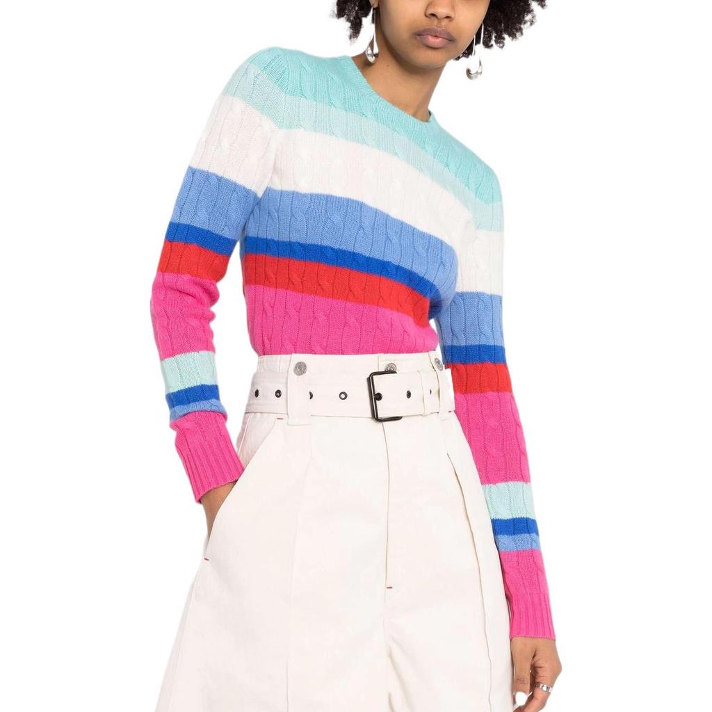 Polo Ralph Lauren FW22 Цветной полосатый кашемировый свитер Женский свитер Синий 211856723-001
