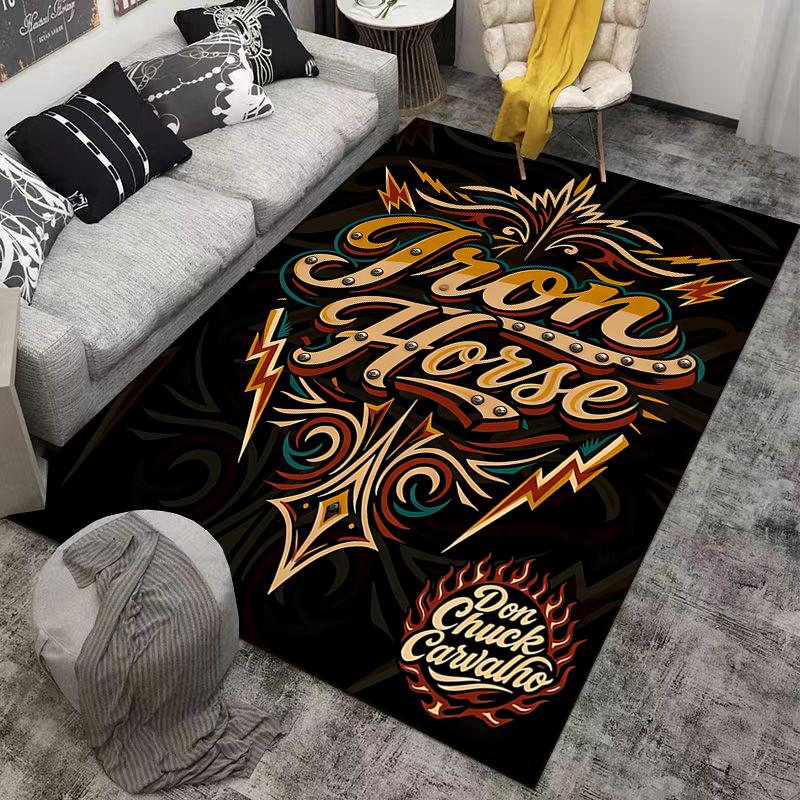 Vintage-Style Iron Horse Carpet with Lightning and Tribal Design Suitable for use as an anti-slip for living room bedroom sofas