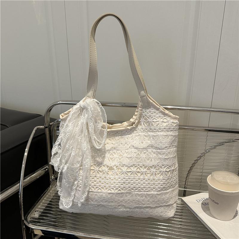 Silk Scarf Versatile Temperament Fashion Tote Bag Women's Lace Summer Foreign Style Commuting New Solid Color Simple Shoulder Bag