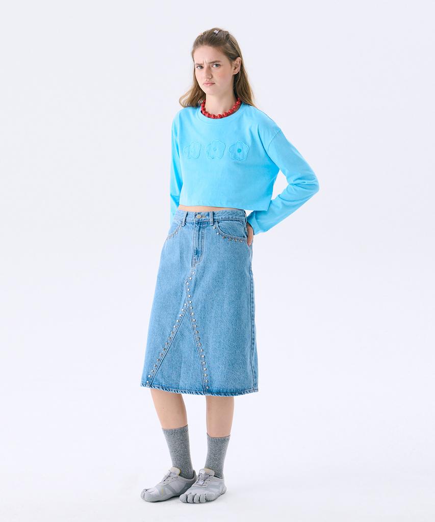JUNEJUNE SPACE Flower Applique Crop T_Sky