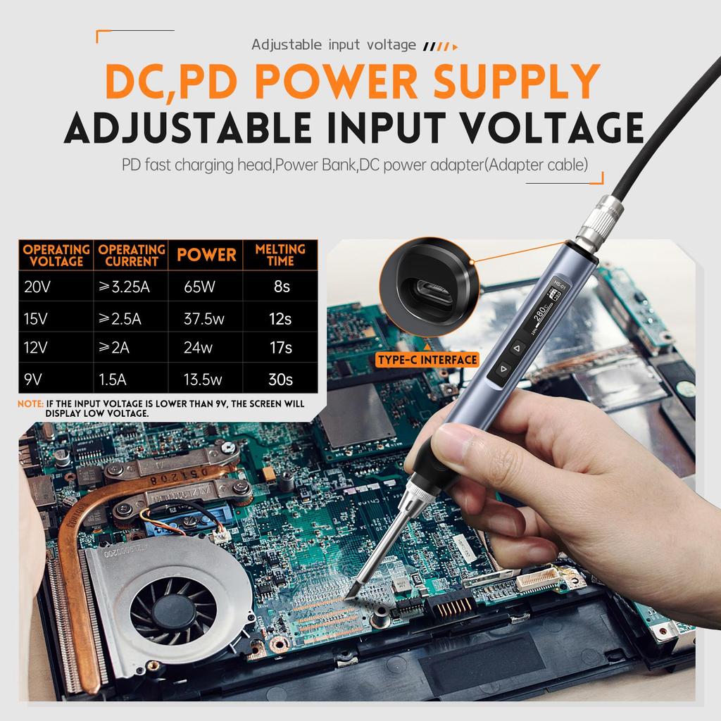 FNIRSI HS-01 Умный электрический паяльник PD 65 Вт, регулируемая постоянная температура, быстрый нагрев, портативная паяльная станция, комплект